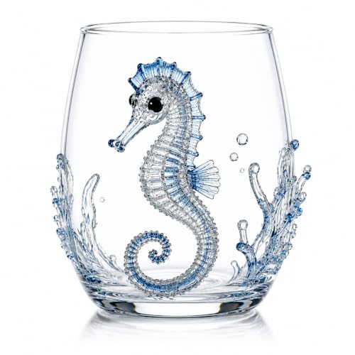 Image of Artisanal Blue Ringed Octopus Glassware, Handcrafted 3D Glass Cup, Marine Animal Drinking Glass, Coastal Home Decor Gift for Ocean Lovers (Seahorse)