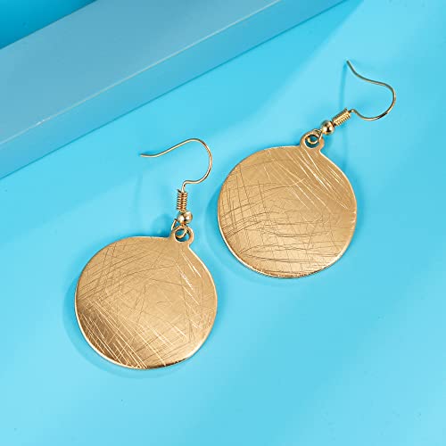 SUNLAND Handmade Teardrop Earrings with Brushed Finished Dangle Earring Brushed Gold Silver Rose Gold Colored Round Disc Shaped Drop Earring Hook Earring4