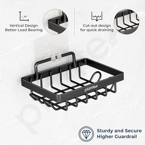 Image of Plantex GI Steel Bathroom Accessories /Soap Dish for Bathroom /Tumbler Holder /Soap Stand /Case for Wall - Black, Combo