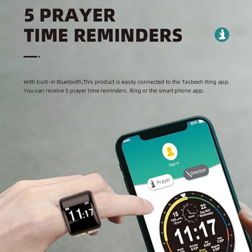 Tasbih Zikr Ring for Muslims,Smart Tasbih Zikr Counter Ring Prayer Timing Reminder with Battery Charging Case APP Support and OLED Screen Waterproof and Digital for Muslims2