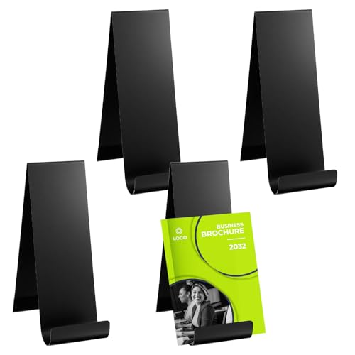 Limbeuuu 4 Pcs Metal Fancy Brochure Holder Display Flyer Brochure Stand Table Vertical Countertop Literature Organizer for Booklets Pamphlet Magazine Menu Journals (Black)