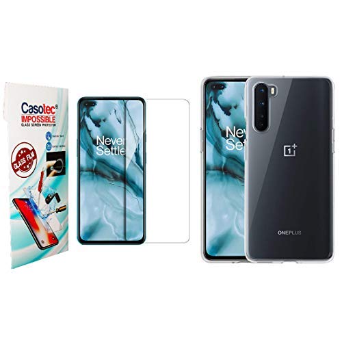 Image of Combo Soft Clear TPU Back Case Cover with Hammer Proof Impossible Film Screen Protector [Not a Tempered Glass] Screen Guard for OnePlus Nord