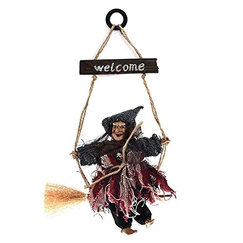 ozdoba na Halloween, w stylu retro, czarownica, miotła, duch, dekoracja domu, na Halloween, świąteczna ozdoba na imprezę, zawieszka na Halloween (czarna) -Z (kolor: żółty)
