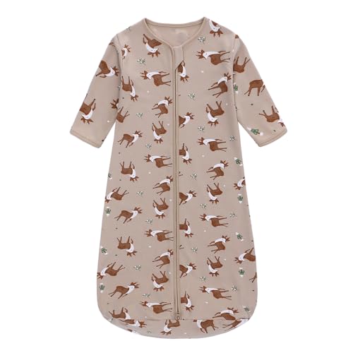 Image of Long Sleeve Sleep Sack, 100% Cotton Baby Sleeping Bag 0-18 Months Baby Wearable Blanket Super Soft Temp Regulating Premium Infant Toddler Kids Sleeping Sack (0-6 Months Apricot Deer)