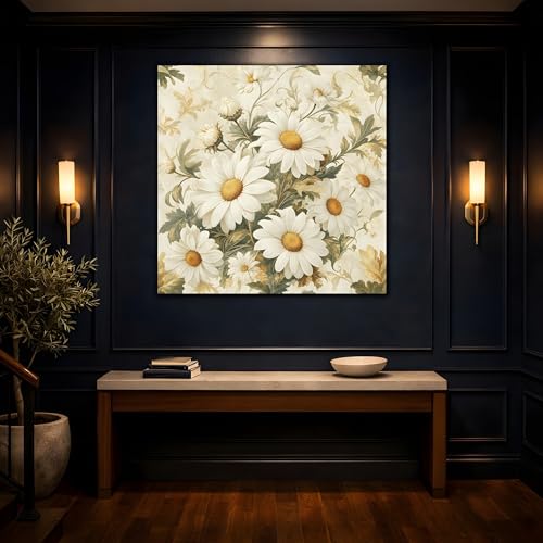 Toile marguerites blanches de qualité premium avec châssis de 3 cm