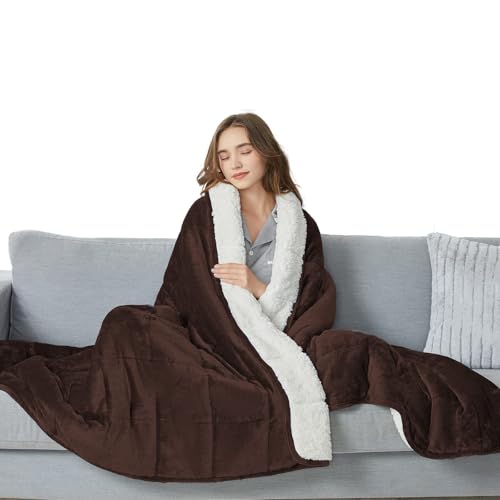 Image of yescool Weighted Blanket for Adults (15 lbs, 60 inch x 80 inch, Brown) Heavy Blanket for Sleeping Perfect for 140-160 lbs, Queen Size Breathable Blanket with Premium Glass Bead, Machine Washable