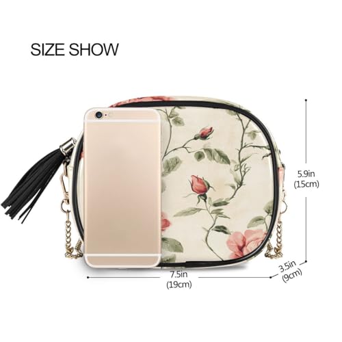 ALAZA Women's Cute Rose Spring Floral -tile PU Leather Crossbody Bag Shoulder Purse with Tassel3