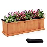 Giantex Outdoor Raised Garden Bed, 40” x 13” x 12” Pine Wood Planter Box with 3 Drainage Holes, Removable Bottom & Bed Liner, Rectangular Flower Container for Vegetables, Herbs, Indoor & Outdoor