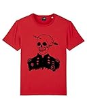  ERRATIC - Maglietta con teschio a forma di freccia, 100% cotone organico, 180 g, serigrafata a mano, per skateboard, streetwear casual, stile casual Rosso XL