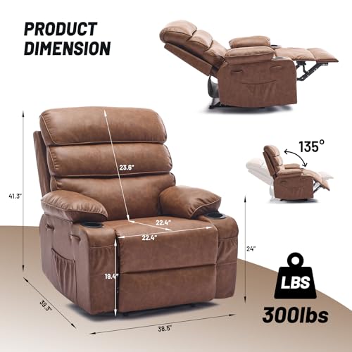 Image of PU Leather Extra Wide Manual Recliner Chair for Adults with Massage & Heat, Oversized Lazy Recliner with 1.5X Thick Sponge Comfort for Living Room Bedroom,Brown