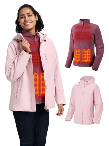ORORO Women's 3-in-1 Heated Jacket with Waterproof Shell and Heated Fleece Liner, Fleece Heated Jacket with Battery