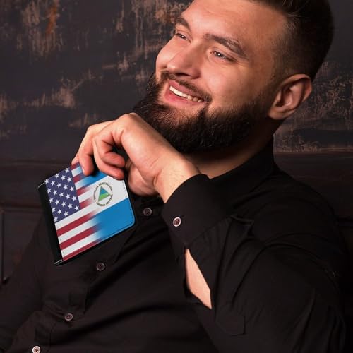 U.S.A. Nicaragua Flag Leather Wallets for Men Slim Bifold Purse Clutch with 6 Credit Card Pockets4