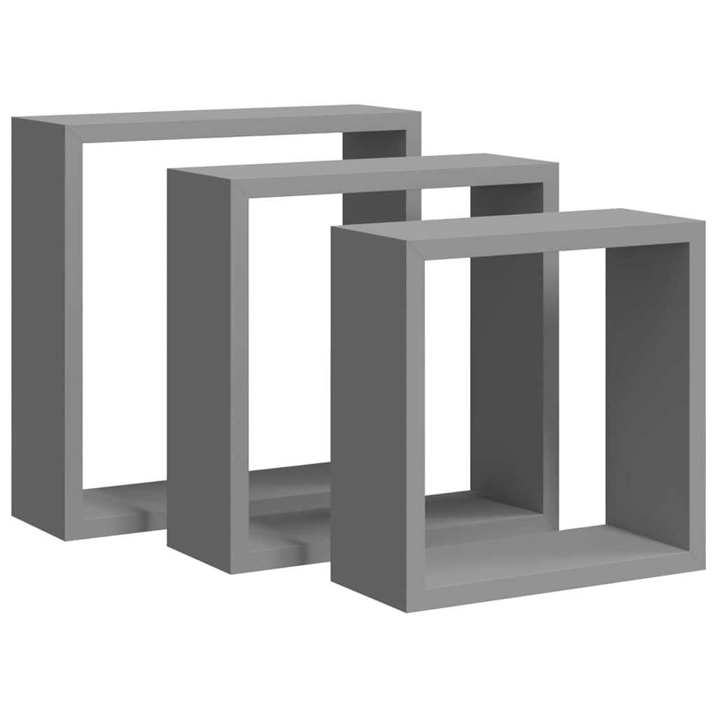 Fengshui Set di 3 mensole a cubo grigie in MDF, mensole sospese da parete con sistema di fissaggio invisibile per libri, articoli decorativi e oggetti da collezione