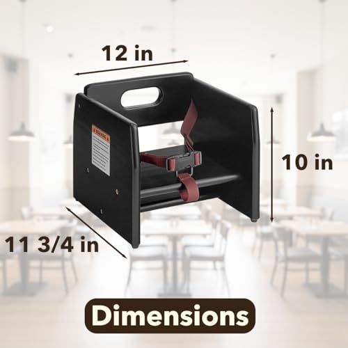 Image of Black Wooden Dining Seat Riser for Restaurant Chairs - Stackable Rubberwood Seat Platform with Chair Strap & Non-Slip Pads, Commercial Restaurant Seating Accessory