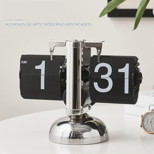Reloj mecanico digital retro Tyenaza de escritorio negro minimalista auto flips de un pie 7