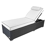 POLY-RATTAN-GEFLECHT: Die Relaxliege besteht aus einem beidseitig handgeflochtenen Poly-Rattan-Geflecht (1,2mm stark). Das Poly-Rattan ist wetterfest und beständig gegen UV-Licht sowie Salz- und Chlorwasser.