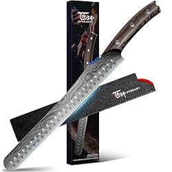 Incredibly Razor Sharp: The professional, satin-finished blade boasts precision cutting and is finely honed for long-lasting sharpness. Effortlessly thin slicing with a single stroke, double rock-hollow dimples prevent food from sticking to the blade...