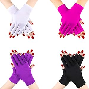 Jolbndcv 4 Pairs UV Glove for Nail Lamp, UPF50+ Protection Gloves Manicures Anti Block UV Ray Fingerless Glove for Girl Women White,Black,Purple,Pink