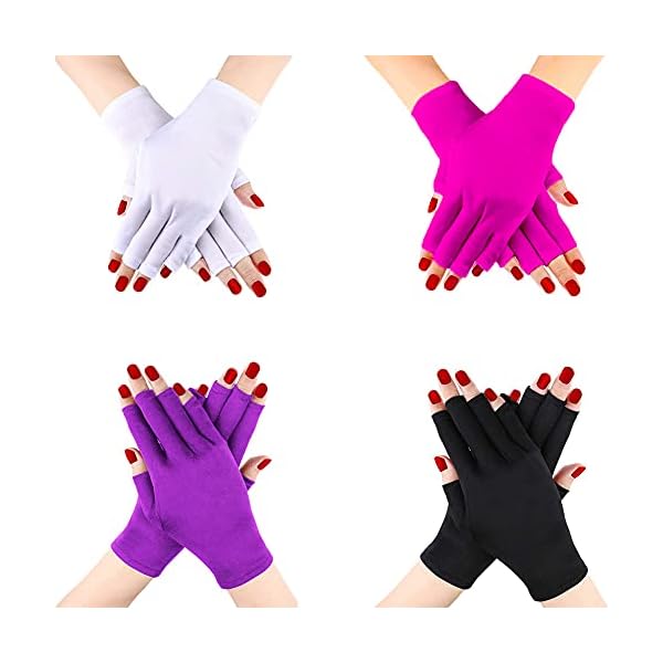 4-Pairs-UV-Glove-for-Nail-Lamp-Manicures-Anti-Block-UV-Ray-Fingerless-Glove-for-Girl-WomenWhiteBlack-Purple-Pink Jolbndcv 4 Pairs UV Glove for Nail Lamp, UPF50+ Protection Gloves Manicures Anti Block UV Ray Fingerless Glove for Girl Women White,Black,Purple,Pink