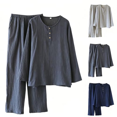 Pyjama long en coton pour homme : ensemble de détente oversize deux pièces de couleur unie