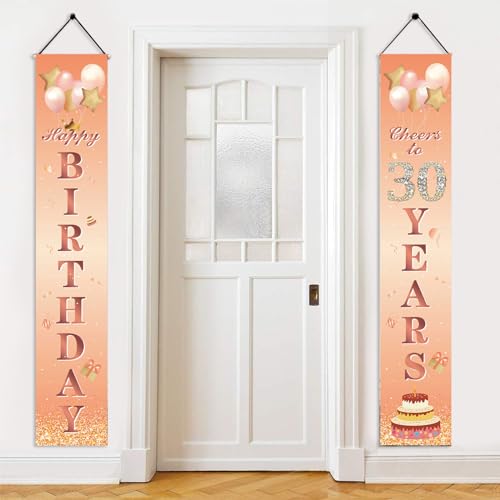 Happy 30th Birthday Door Banner Party Decorations,Rose Gold Fabric 30th Birthday Door Porch Sign Banner for Girls Women Ladies 30 Years Old.Birthday Party Indoor Outdoor Decor Supplies