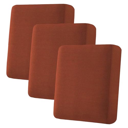 H.VERSAILTEX Super Stretch Individual Seat Cushion Covers - Sofa & Couch Cushion Slipcover Sets - Thick Jacquard Textured Twill Fabric (3 Piece, Rust)