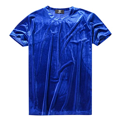 Herren-T-Shirt, Samt, Velours, modisch, Hip-Hop, schmal, schlicht, kurze Ärmel, weißes Kleid für Herren, BU1, L