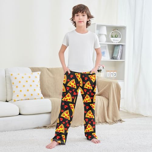 VIGTRO Pajama Pants Long Sleep Bottoms Pizza Love Pattern Seamless, Soft Elastic Waist Lounge Pants with 2 Pockets Size M4