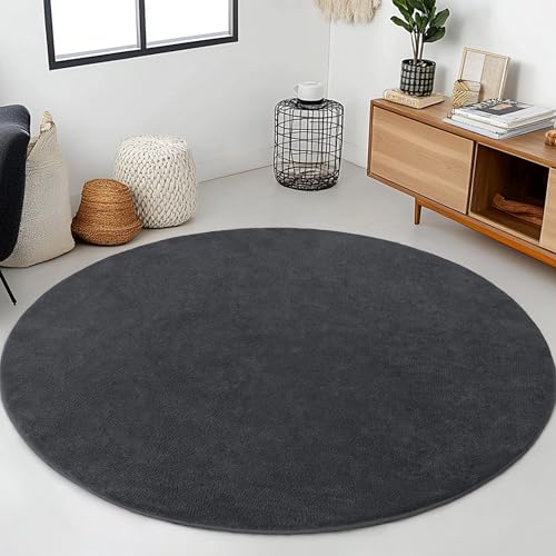 Image of Round Area Rugs for Living Room Bedroom, 4x4 Feet Dark Grey Ultra Soft Thickened Memory-Foam Modern Indoor Circle Rug, Comfy Minimalist Circular Carpets for Girls Boys Nursery Dorm Home Decor