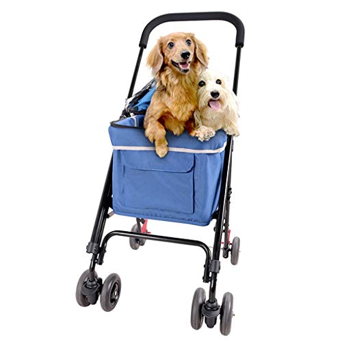 SDE Carrito Mascotas Medio SmallPet Carro, 4 Ruedas Plegable del Gato del Perro del Cochecito De Niño con Errores, Delantero Ruedas Giratorias, Rápida Plegable (Color : Blue)