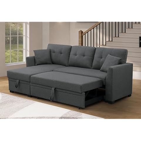 Eafurn L Shaped Sleeper Sectional Sofa Couch for Living Room - 4-in-1 Convertible Corner Pull Out Sofa Bed with Reversible Chaise Lounge, 2 Pillows for Home Office Apartment Cover