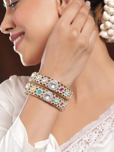 Image of Rubans Bangles Set of 2 Cubic Zirconia Ethnic Stylish Jewellery Gift for Women & Girls