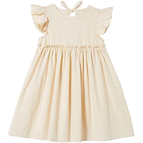 Csbks Toddler Baby Girls' Cotton-Linen Sundress with Ruffle Halter Sleeveless and Swing Dress Beige 100 Cover