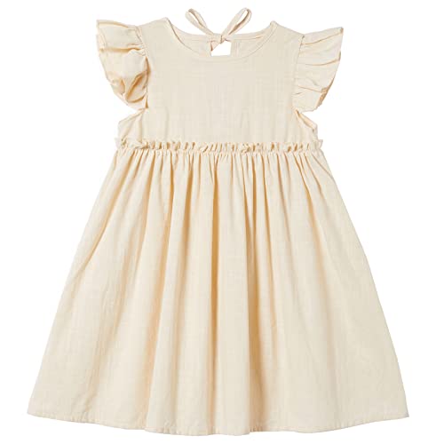 Csbks Toddler Baby Girls' Cotton-Linen Sundress With Ruffle Halter Sleeveless And Swing Dress Beige 120 #TOP8