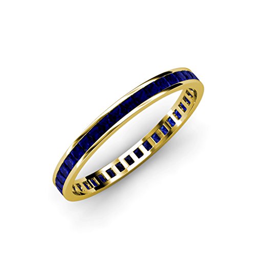 Trijewels Blue Sapphire Princess Cut Channel Set Eternity Band 1.54 Ctw-1.82 Ctw 14K Yellow Gold-7.5 #TOP4