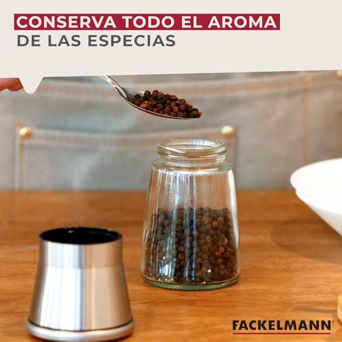 Miniatura 4 de Fackelmann Molinillo De Especias, Apto Para Sal, Pimienta Y Más, 160 Ml De Capacidad, Cuerpo De Vidrio, Diseño Robusto Y Materiales Duraderos, 14x7 Cm, 1 Ud.