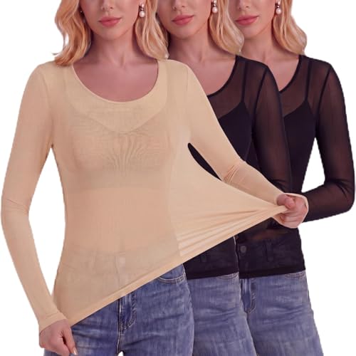 Shihanee 3 Pack Ultra-Thin Underwear Thermal Top for Women L Classic