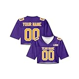 Generisch American Football Trikot Damen personalisiert Name Nummer, Rugby Trikot Bauchfreies Oberteil Kurzarm Cheerleader Outfit, Y2K Crop Top V-Ausschnitt Streetwear Mädchen