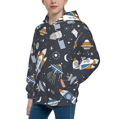 Space Cars Kids Pullover Hoodies Boys Zip Up Sweatshirts Girls Athletic Clothes with Pocket