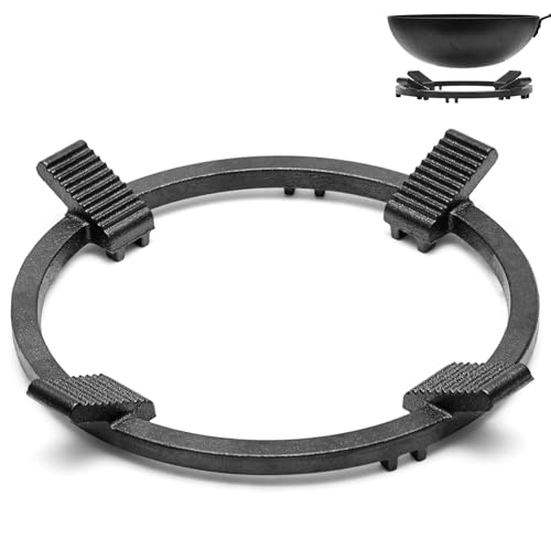 WANGYUANJI Cast Iron Wok Ring for Gas Stove, 8.3" Non-Slip Wok Support Ring for Round Bottom Woks and Pans, Heavy Duty Universal Stove Grate Stand, Compatible with 4 or 5 Burner Slots