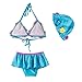 Mud Kingdom Girls Bikini Sets Swimsuits Beach Swimwear 3 Piece Cute Floral Tutu with Swim Cap Blue Colorful Fashion Size 9-10
