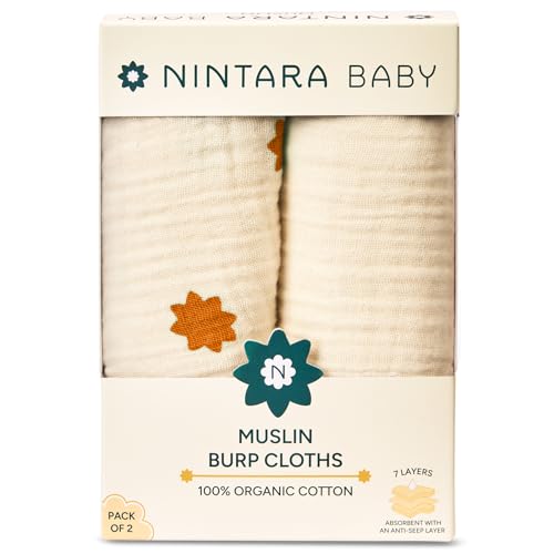 Image of NINTARABABY Burp Cloths - 100% Organic Muslin Cotton, Pack of 2