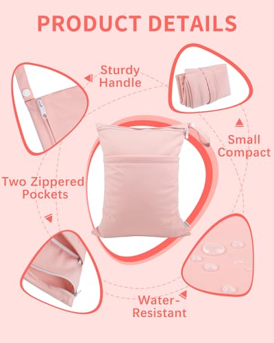 Image of babygoal Wet Dry Bags for Baby Cloth Diapers, Washable Travel Bags, Beach, Pool, Gym Bag for Swimsuits & Wet Clothes with 2 Pockets 3 Pack 3LN09-IN