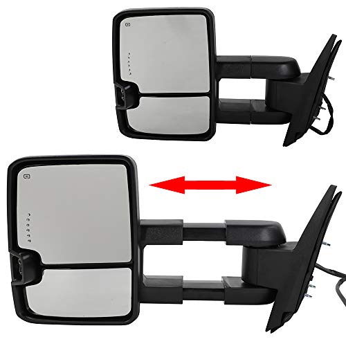 Motoos Towing Mirrors Replacement For 2007-2014 Chevy Silverado Gmc Sierra (07 For New Body Style Only) Smoke Power Heated Manual Telescoping With Led Arrow Signal Light Side Mirrors Chrome #TOP1
