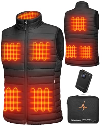 Camoner Heated Vest for Men 7.4V 14400mAh Battery Pack Included,Lights-out Design 8 Heating Zones Mens Heated Vest