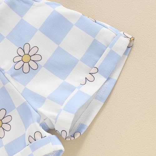 Image of Ayalinggo Toddler Baby Girl Sunflower Print Overalls Shorts with Pocket Suspender Trousers Cute Summer Clothing Outfit