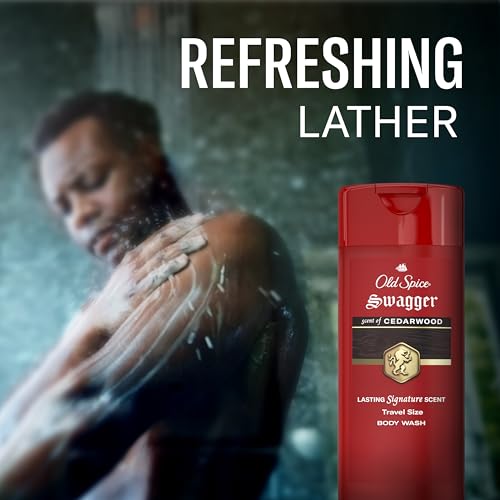 Image of Old Spice Refreshing Body Wash for Men, 3X Defense, 24 /7 Shower Fresh with Long Lasting Scent, Travel Size, Red Collection, Swagger with Cedarwood Scent, 3 fl oz