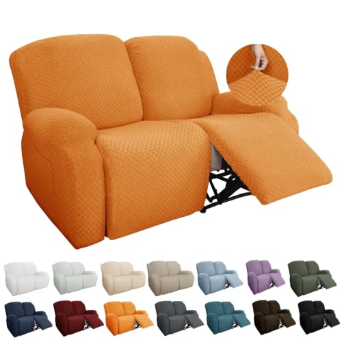 Image of YEMYHOM 6 Pieces Stretch Loveseat Recliner Slipcover Jacquard Recliner Sofa Cover with Side Pocket Fitted Recliner Cover Couch Furniture Protector with Elastic Bottom (Loveseat Recliner, Orange)