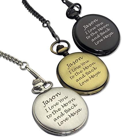 Personalised Pocket Watch for Him Men Husband Father Best Man Groomsman Usher Grandpa Daddy Dad Personalised Gift for Anniversary Birthday Christmas Fathers Day Wedding Valentines Day Xmas