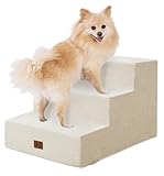 ABCPET Dog Stairs for Bed, Dog Steps for Bed Couch Sofa, 35D Foam Pet Steps for Small Dogs and Cats, Extra Wide Pet Stairs with Non-Slip Bottom Beige, 3 Steps